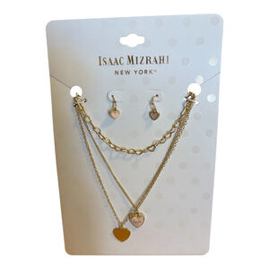 Isaac Mizrahi Gold & Pink Heart Necklace & Earring Set, One Size
